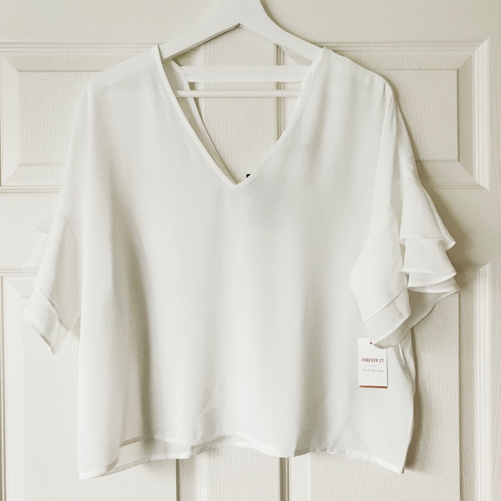 Forever 21 | Ivory ruffle cut-out blouse